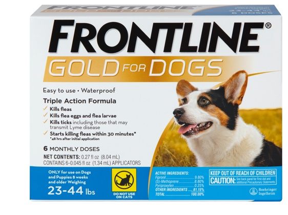 package of Gold for dog size M, showing brown and white dog 2 to 44 pounds