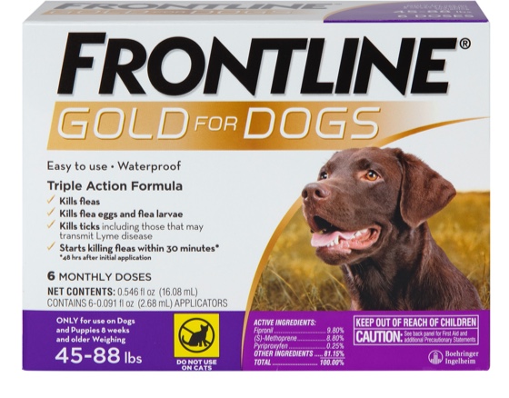 Frontline gold package with brown large dog