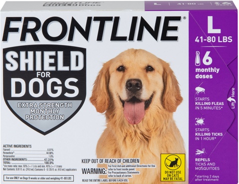 frontline shield package with large brown dog