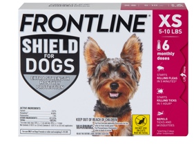 Front line shield for dogs package showing small dog 