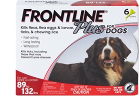 Front line plus for dogs package showing large dog 89 to 132 pounds 